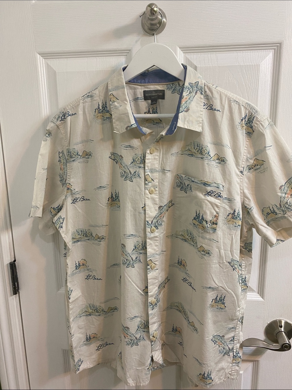 L.L. Bean Signature Fly Fishing Cotton Short Sleeve Button Shirt Men’s Large Dad